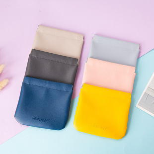 Cosmetic Bag, Multi-Purpose, Portable, Automatic Closing, Candy-Colored Pu Leather, Waterproof Lipstick Bag, Small Bag, Urban Simple Style