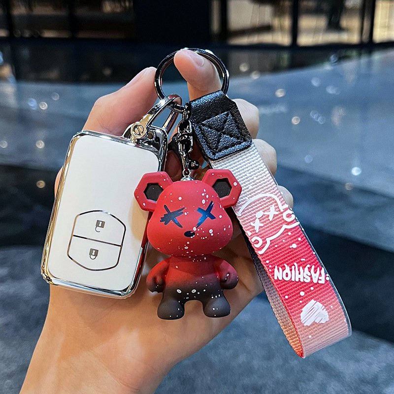 도요타 I-스마트 2 키 [싱글 쉘 화이트] + 레드 폭력 곰 펜던트