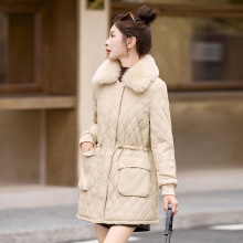 2025秋冬季皮衣外套女中长款抽绳收腰夹棉加绒保暖时尚外套WA8215