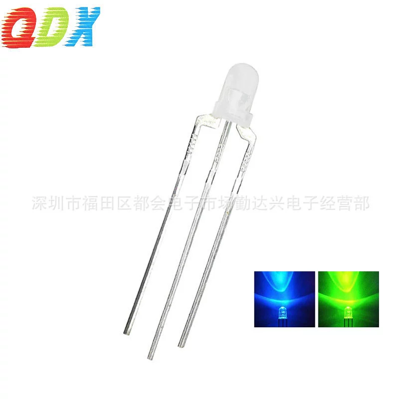 Зелёный двухцветной LED индикатор, 3 мм