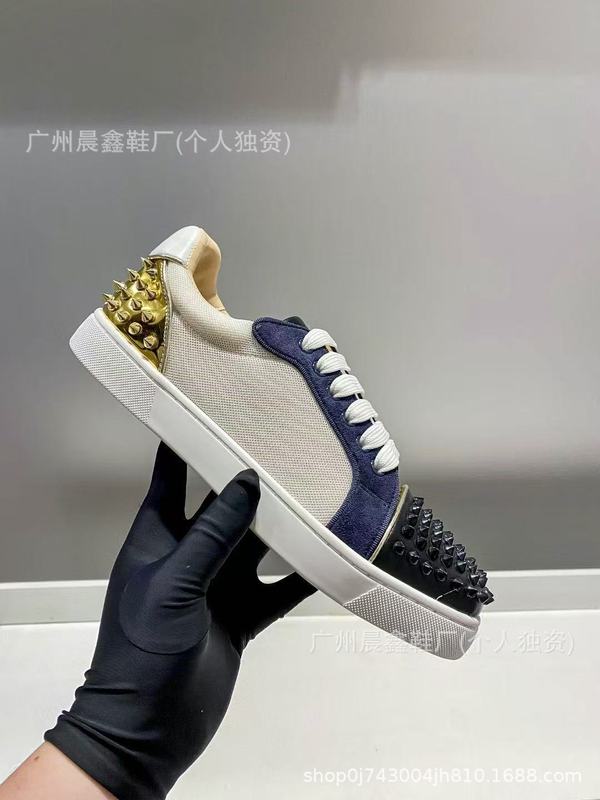 欧洲站CL红底鞋尖钉铆钉水钻亮片系带低帮情侣时尚男女百搭款平底|undefined