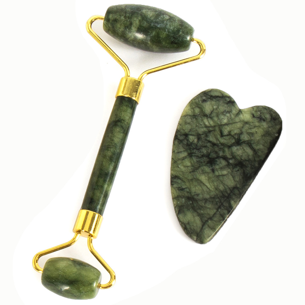 Serie completa de masaje de meridianos de jade de roca de cristales de jade raspador facial masaje de cuello rueda de masaje de belleza
