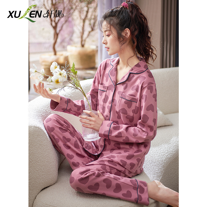 100% pijamas de algodón de las mujeres de primavera y otoño de manga larga 2023 nuevo desgaste del hogar Otoño e Invierno delgado más tamaño traje