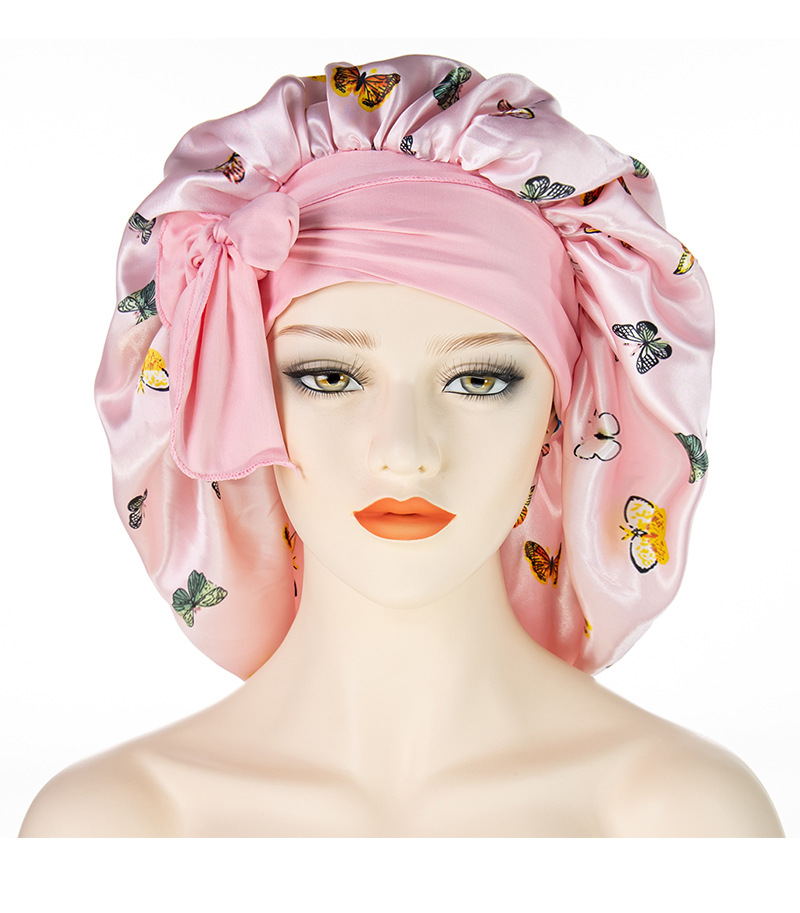 Unisex Hair Care Wide Brim Long Tail Extra Large Shower Cap Fashion Print Ladies Large Satin Night Cap_voghion.com