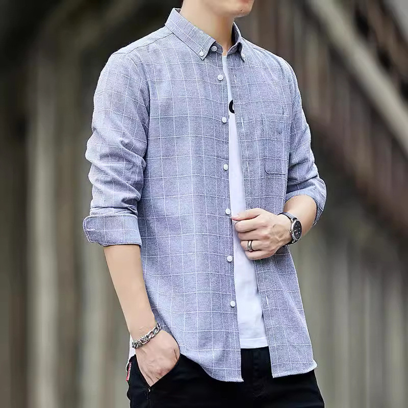 Camisas para hombres, estilo de primavera y verano Oxford, estilo de moda para hombres, estilo de alta gama, hombres coreanos, viajes de negocios delgados, todo fósforo