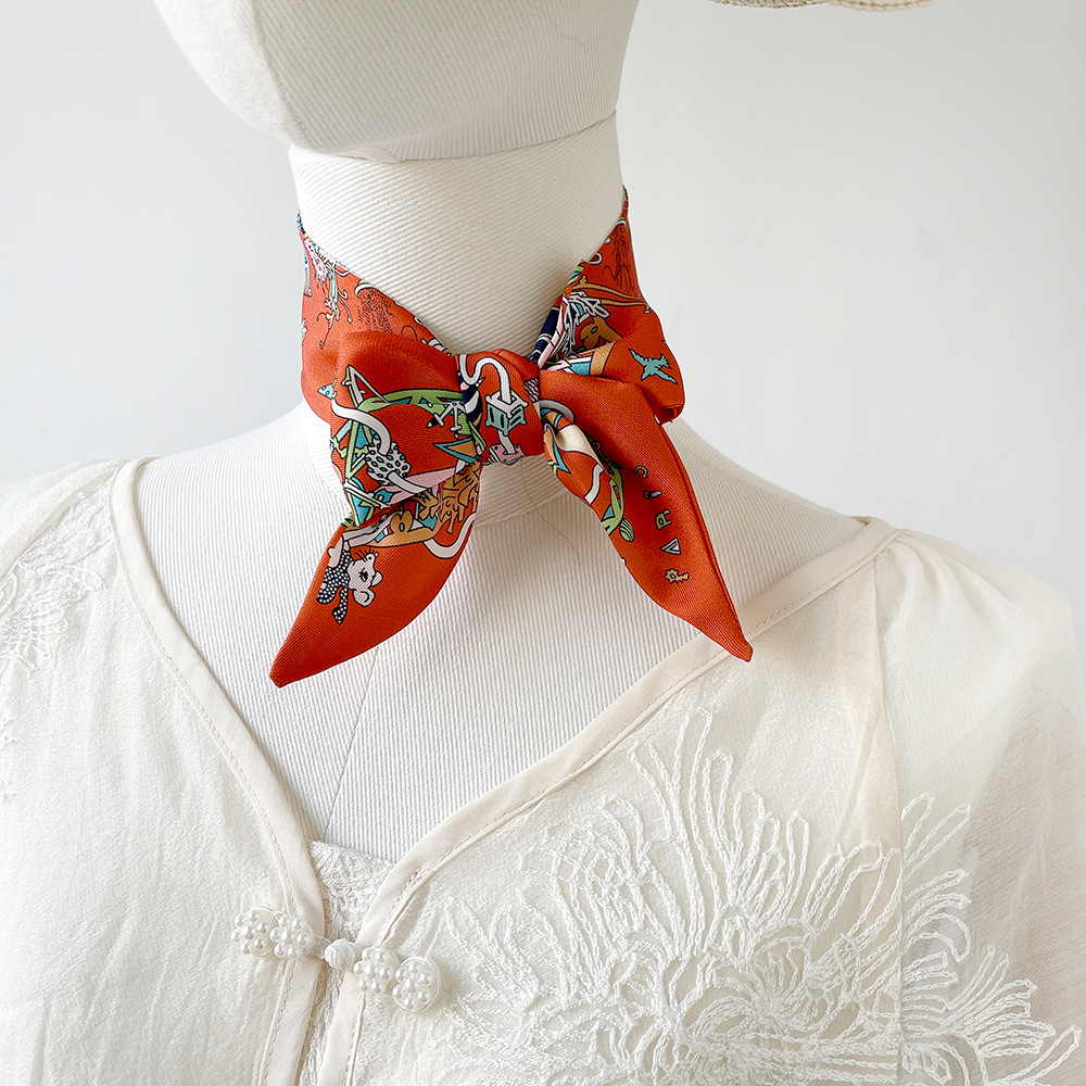 25g Weight scarf Hair Accessories Type Silk Scarf Classification Daily, Street Occasion satin Material Printing, Bag Pattern All Seasons Season Women's Gender Elegant, Retro Style Women's Elegant Retro Printing Bag Satin Silk Scarf 19