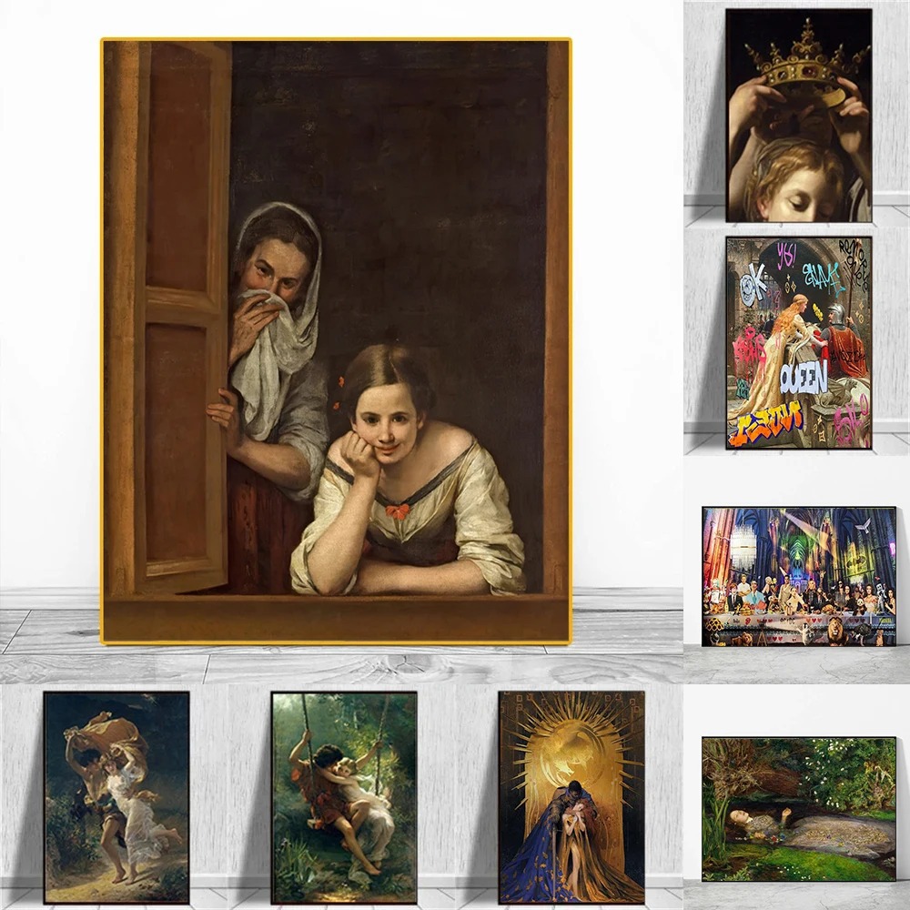 Cross-Border European Retro Nostalgic American Character Frameless Painting Staircase Corridor Entrance Art Hanging Painting Living Room Decorative Painting