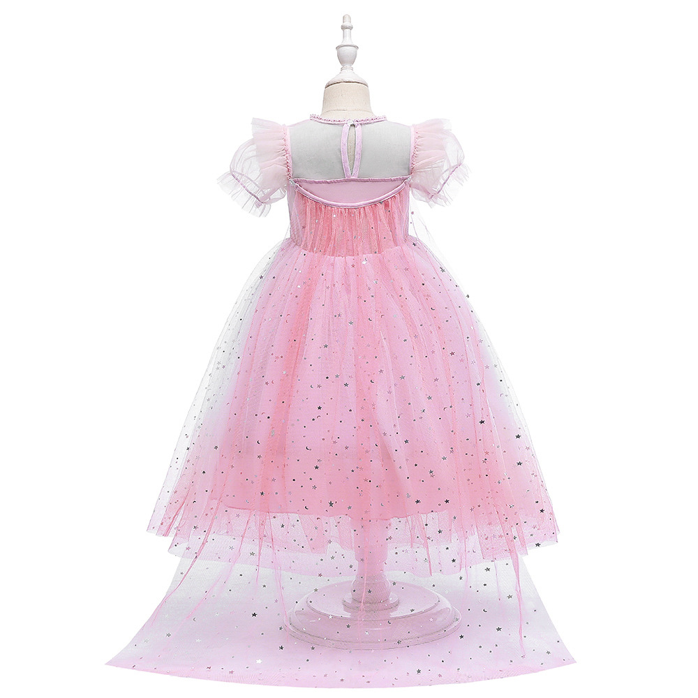 2024 New Aisha princess dress Frozen 2 sequined puff sleeve lace dress mesh stitching pettiskirt