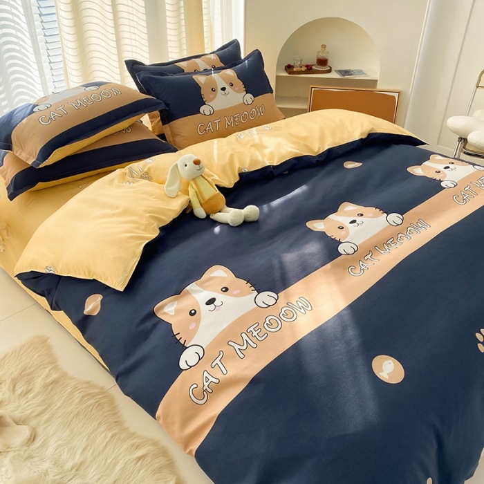 Engrosado cepillado de cuatro piezas dormitorio de un solo estudiante de tres piezas simple sábana colcha cubierta regalo ropa de cama al por mayor