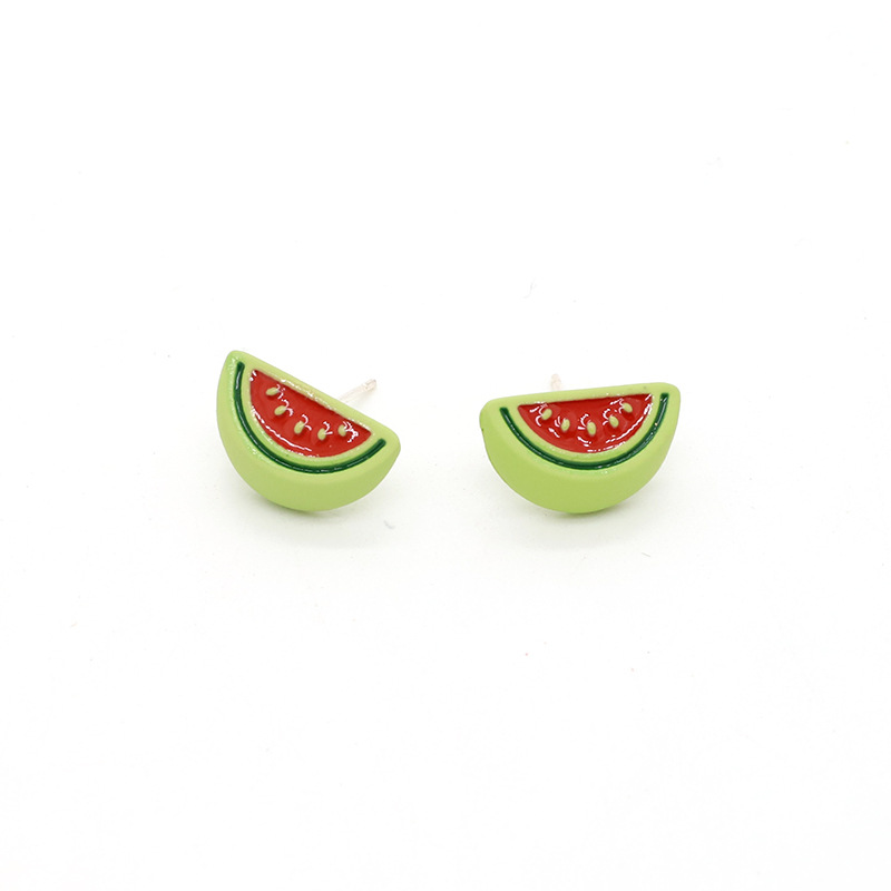 Korean trend cute acrylic resin three-dimensional watermelon strawberry small earrings