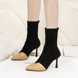 Martin boots color blocking thin heel side zipper thin boots