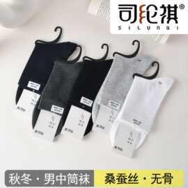 司纶祺8101桑蚕丝男袜26秋冬新款真丝质感柔软舒适不臭脚中筒袜男