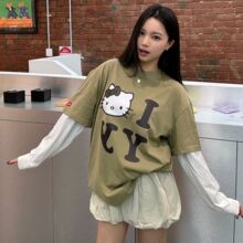 Open yy联名Holle Kitty印花撞色短袖可爱宽松休闲边伯贤同款TEE