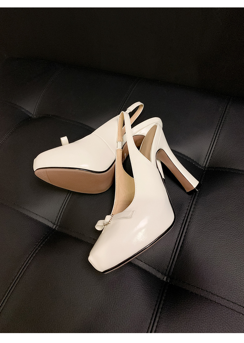 Sandal cao gót nữ mũi nhọn quai ngang gót nhọn 9 cm — màu đen, màu trắng ngà chi tiết 22