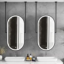 北欧轻奢椭圆浴室镜吊顶悬挂发光镜子酒店民宿卫生间化妆吊杆镜子