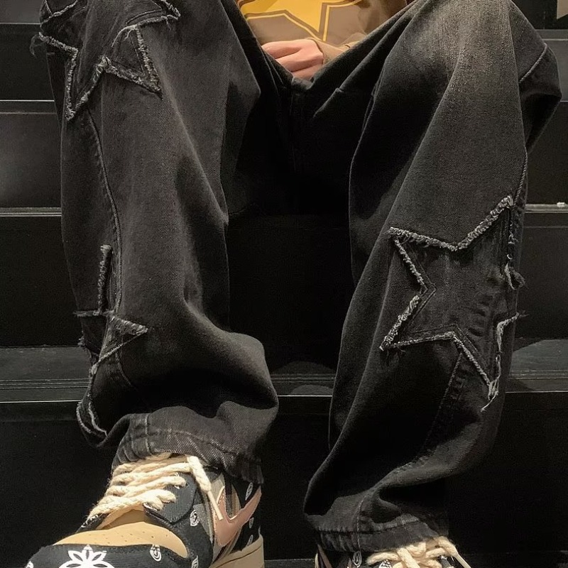 Pantalones de mezclilla rectos de los hombres de alta calidad de primavera marca de moda Pantalones de pierna ancha primavera y otoño sueltos American High Street Vibe Pantalones