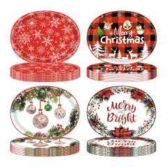 赤い雪のクリスマスのテーマのパーティーの紙皿の食器の子供の祝日の装飾の使い捨て用品の装飾の紙皿