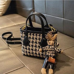 2024 New Houndstooth Women's Bag Rabbit Decorative Handbag Shoulder Crossbody Bag Casual Versatile Bag High-End