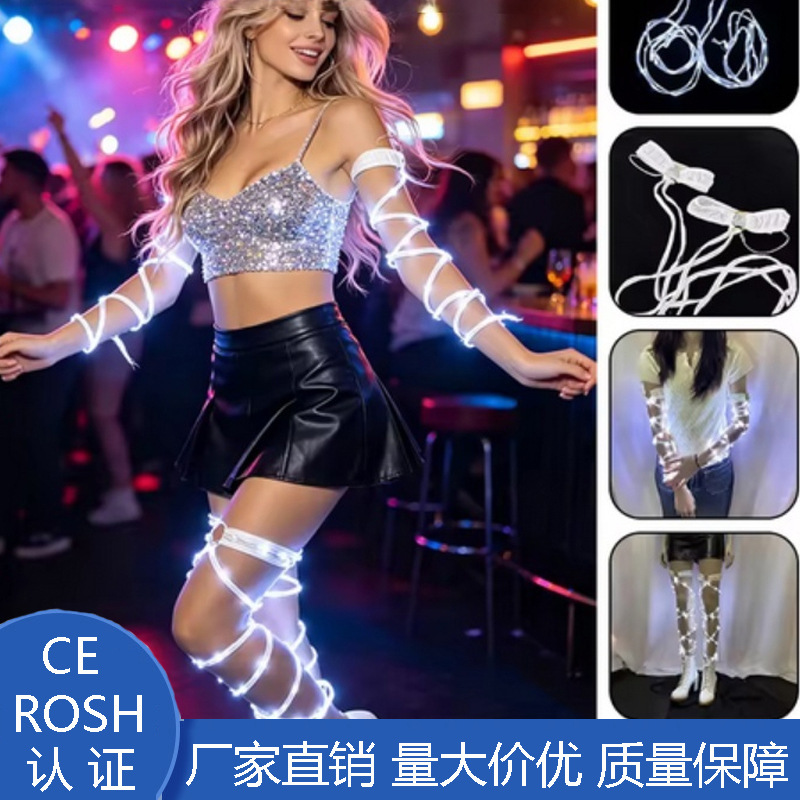 Sílaba eléctrica LED luminoso muslo correa DJ trajes de espectáculo nocturno sexo interesante LED hueco correa cruzada
