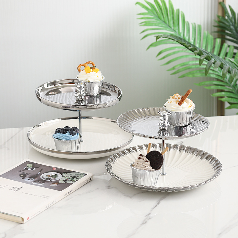 Oso borde de plata placa de cadena de múltiples capas de luz de lujo decorativo plato de fruta seca mesa de postre snack rack sala de estar vestíbulo mesa de café plato de fruta
