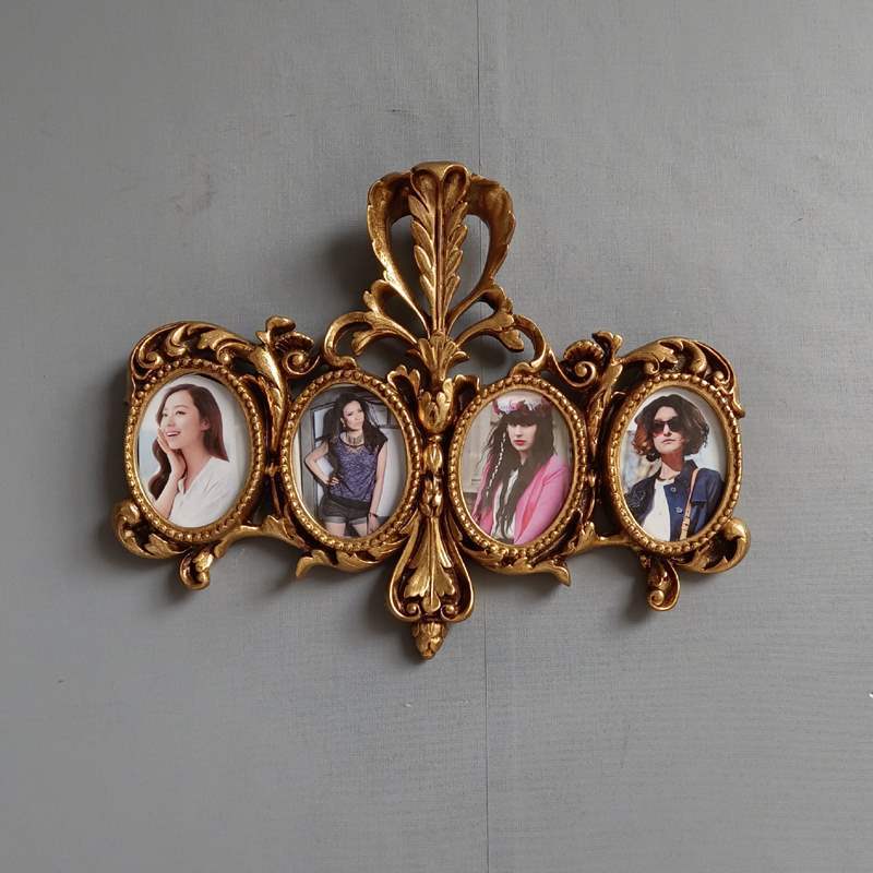 Retro European Wall Hanging Photo Wall Family Portrait Gift Craft Photo Album Frame Round Old Gold Kidsren's Photo Holder