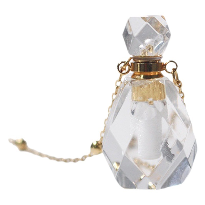 Hongfeng Tang natural BLANCO CRISTAL botella de perfume fragancia aceite esencial cinabrio 18K colgante collar botella vacía corazón cadena suéter para las mujeres