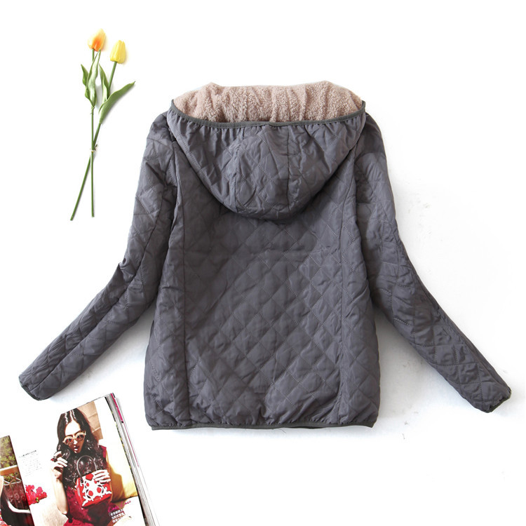 Giacca in cotone e lana d'agnello Giacca invernale da donna nuova versione coreana in cotone spesso e felpato 2023 Cotone con cappuccio in lana d'agnello_voghion.com