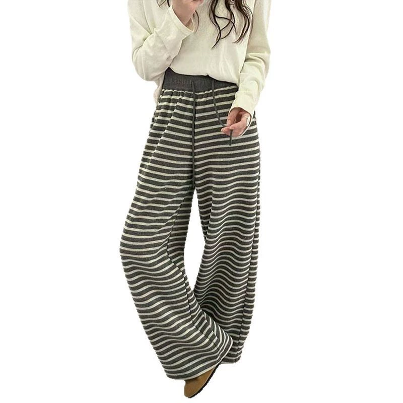 Spring fashionable trousers, высокая талия, шнурок, эластичная талия, свободный прямой крой