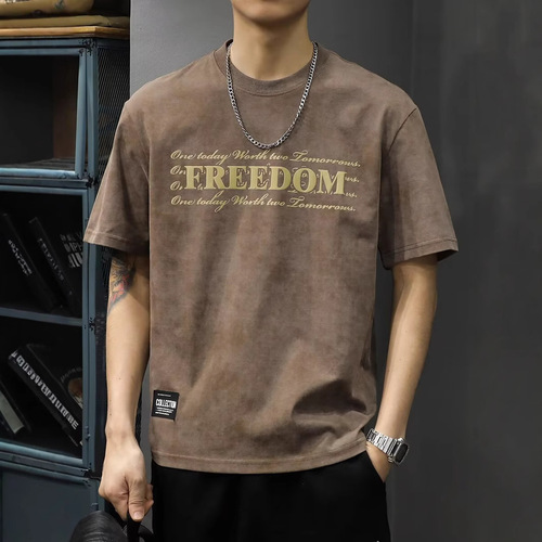 Men's 2025 Summer T-Shirt Ins Trend Loose Half-Sleeve T-Shirt Pajama Style Printed Short Sleeve Mall Same Version