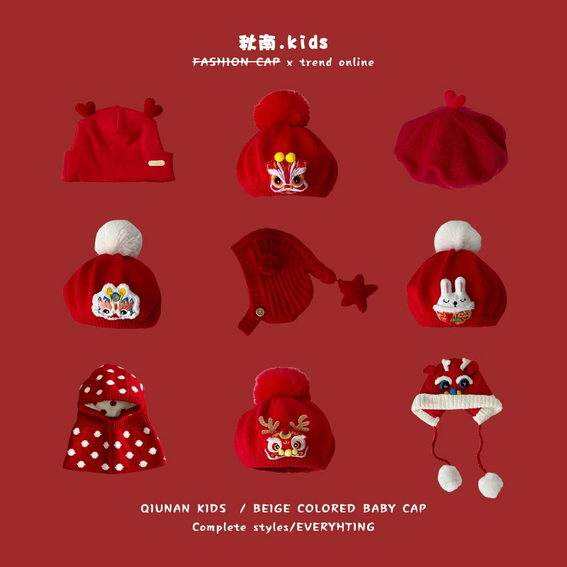 Осенняя детская новогодняя красная шея зимняя ветрозащитная толстая ушная шляпа для мальчиков для девочек милая вязаная шея