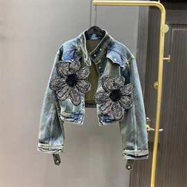 2025新款春季港味复古短款牛仔外套宽松显瘦立领夹克上衣