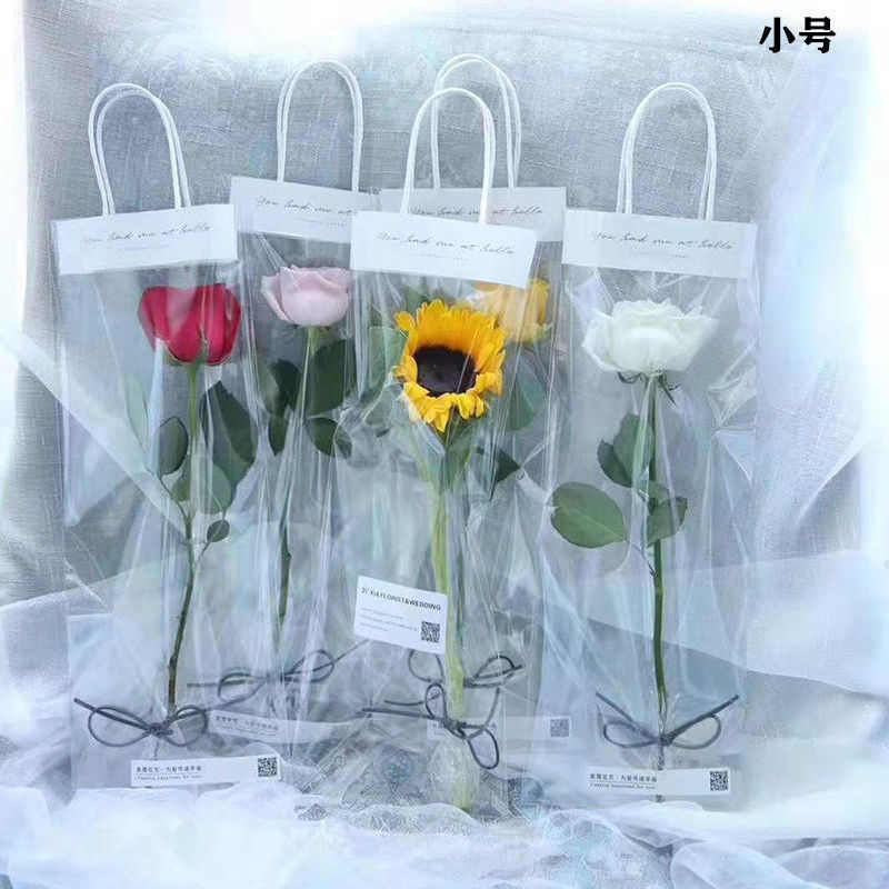 Té de leche bolsa portátil OPP bolsa transparente bolsa de flores frescas ramo de ropa de embalaje para llevar bolsa de yeso embalaje de descuento publicidad