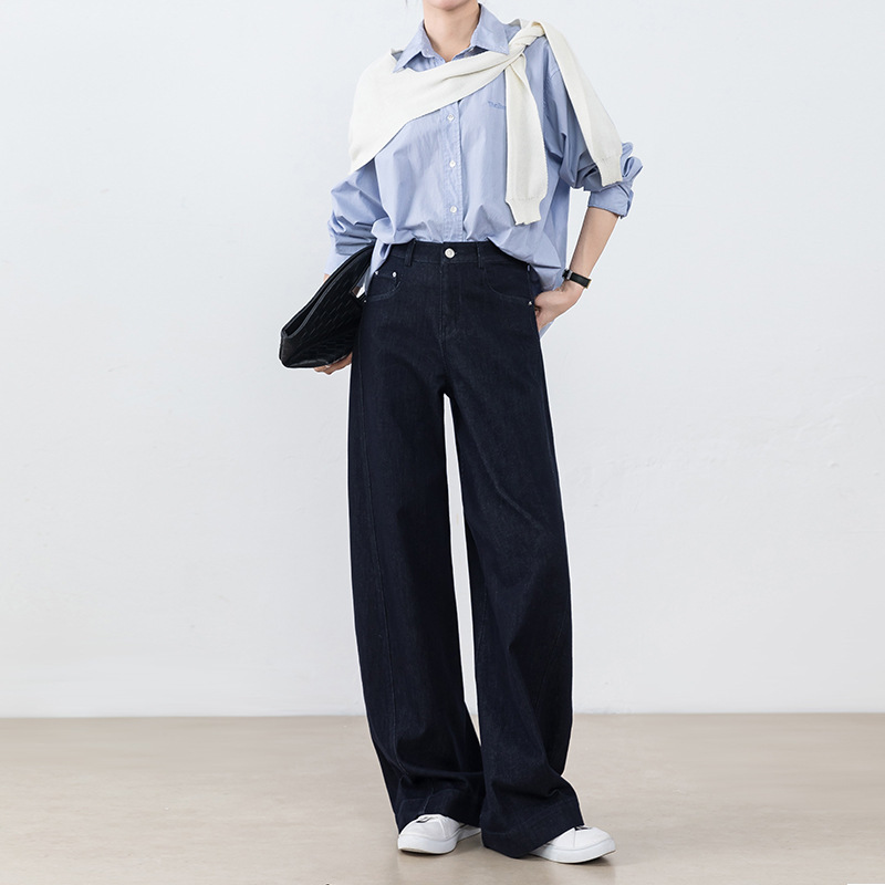 原色牛仔裤女不易褪色2025新款显瘦弧形弯刀裤雅痞牛仔阔腿香蕉裤|undefined