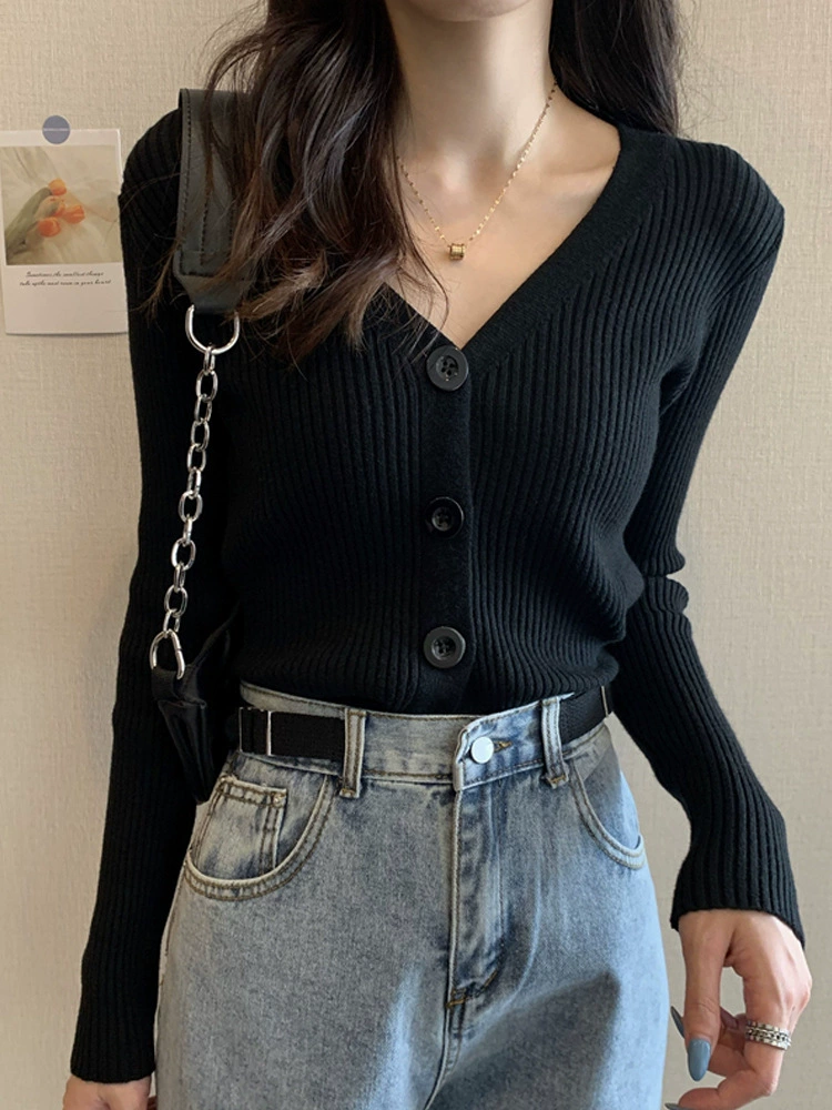 Короткий свитер, кардиган, вязаная куртка, осень с длинными рукавами, slim fit, 2021 год, оптовая продажа