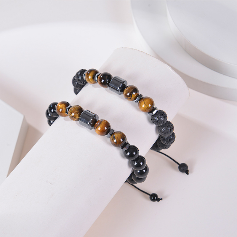 1 Piece Fashion Round Natural Stone Tiger Eye Beaded Knitting Men's Bracelets display picture 2