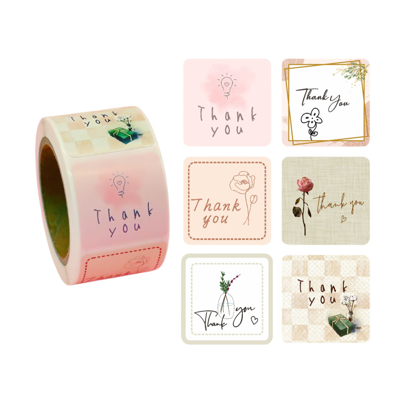 Cartoon Roll Thank You Sealing Stickers, Fresh Design, Thank You Adhesive Labels for Journals