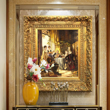 豪華高端別墅掛畫奢華花紋畫框玄關客廳法式掛畫歐式宮廷人物油畫
