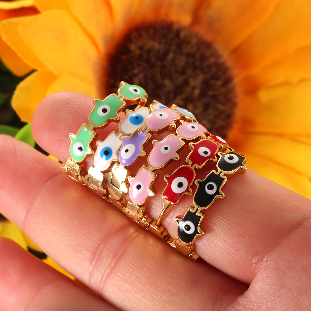 Daily Occasion Copper Material Fashion Devil's Eye Palm Copper Enamel Plating Hoop Earrings 1 Pair