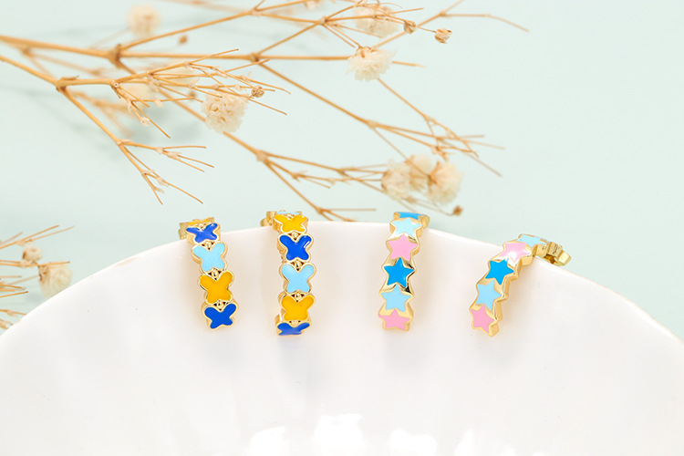 Nihaojewelry Korean Style Color Drip Oil C-shaped Star Butterfly Earrings Wholesale Jewelry display picture 2