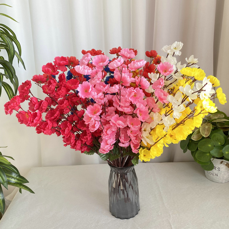 7-tenedor Flor de melocotón ingeniería jardinería conjunto flor artificial Flor de seda boda decoración interior mango artificial Flor de melocotón venta al por mayor