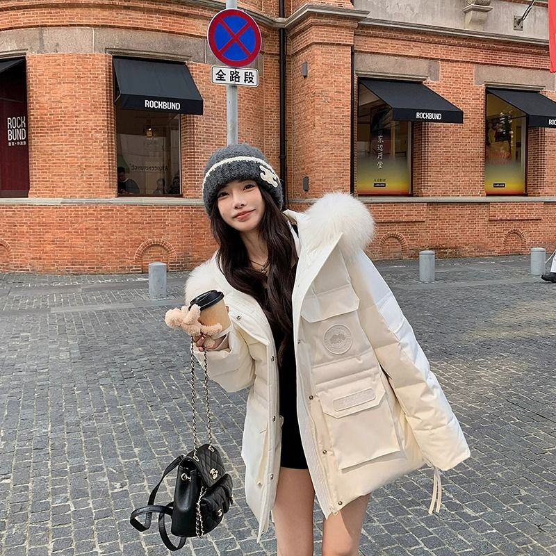 Off-Season Clearance: Extreme Cold 90% White Duck down Parka, Women's Mid-Length Thick Versatile Hooded Coat