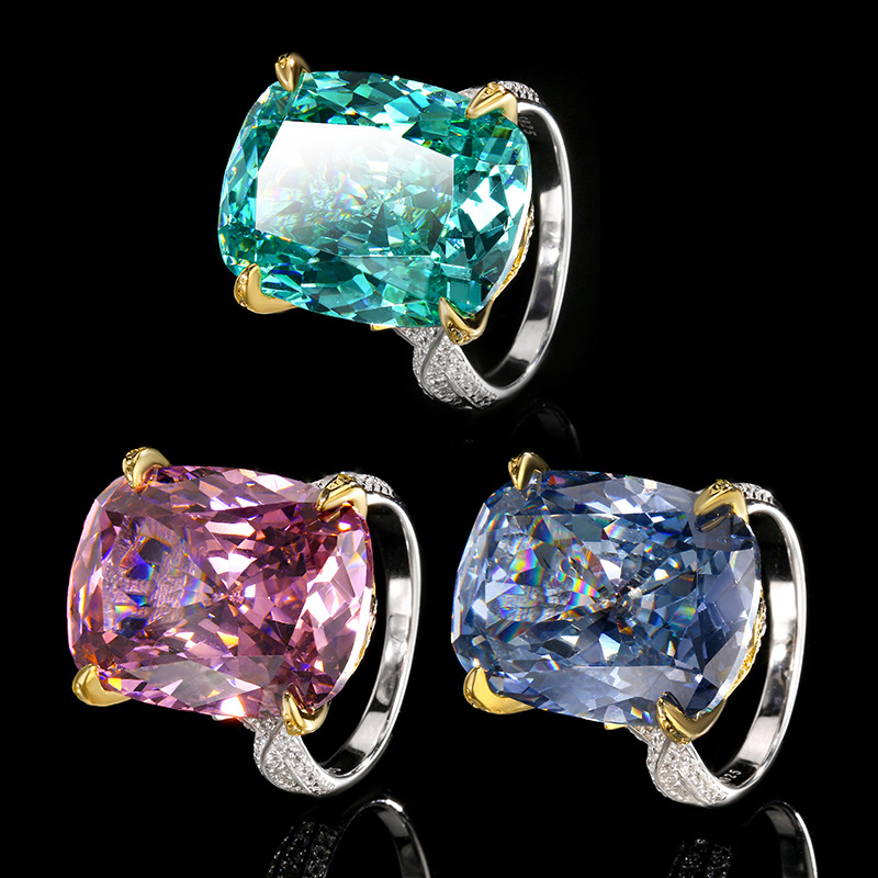 2025 nueva joyería Zhuang Shengsheng S925 simulación de plata nido de pájaro Chapala verde anillo de lujo ligero femenino piedra principal 15*20