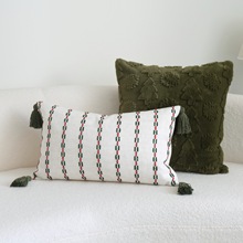 圣诞系列红绿条纹流苏抱枕腰枕毛绒抱枕套沙发靠垫酒店样板间靠枕