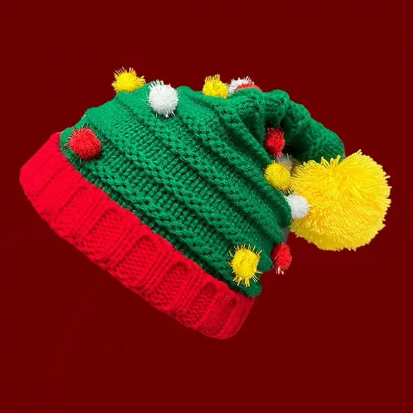 Cross-Border Christmas Decoration Woolen Hat Gift Adult Santa Red Green Striped Knitted Hat