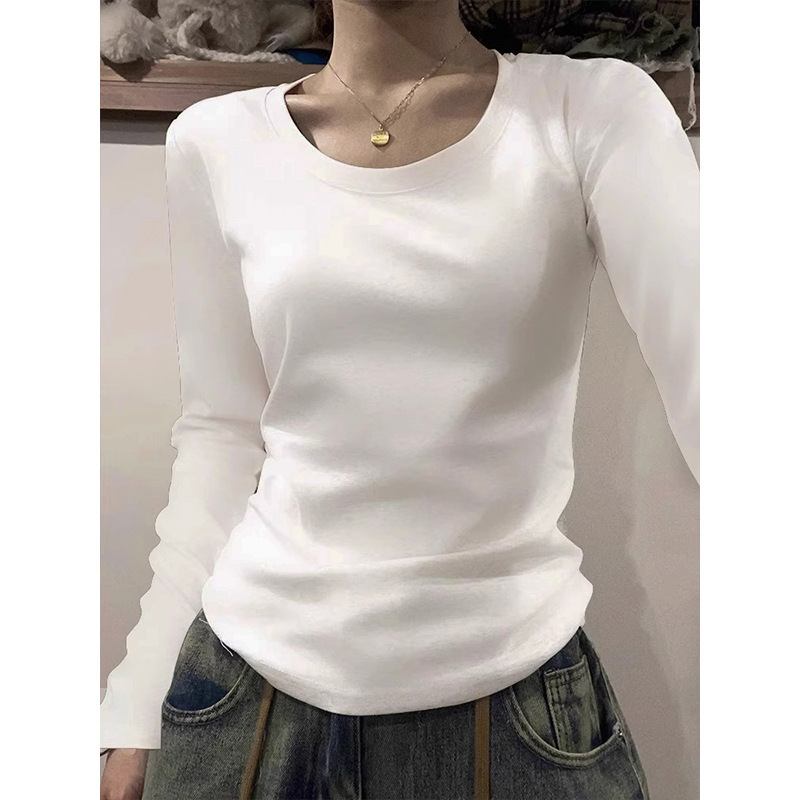 美式正肩灰色长袖T恤女显瘦秋冬新款内搭小众收腰修身打底衫上衣|undefined