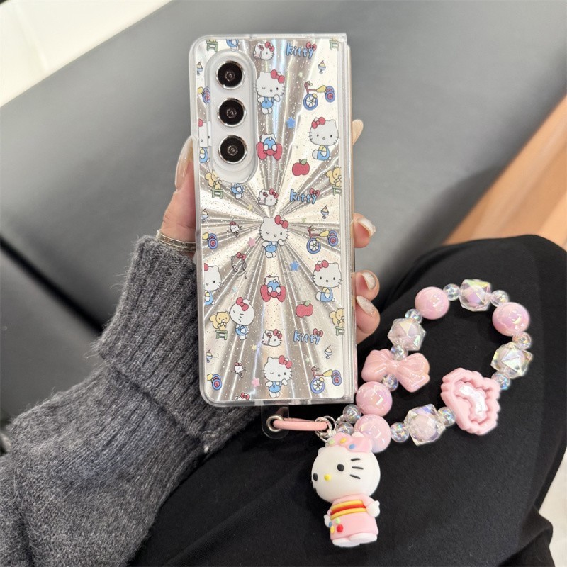 Kt Cat Suitable for Samsung Fold6 Mobile Phone Case Foldableing Screen Fold5 Bracelet Fold4 Laser Aurora Cartoon W2423