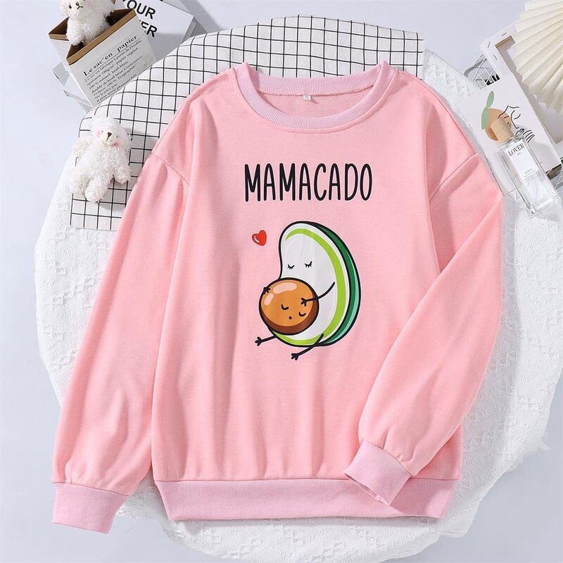 In Stock European and American Style Mamacado Avocado Cute Pattern Print Long-Sleeve Casual Fashion Pure Cotton Sweatshirt