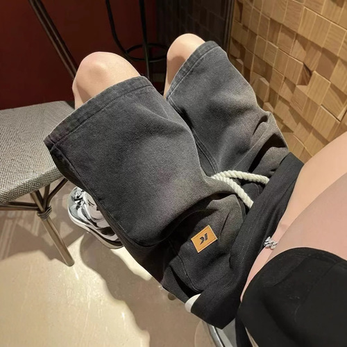 Men's trendy American denim shorts, 2025 summer new arrivals, thin design, niche, loose fit, large size, five-pocket style