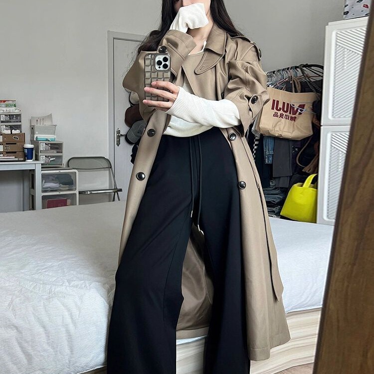 灰色风衣外套女中长款2025新款早春秋韩系小个子高级感英伦风大衣|undefined