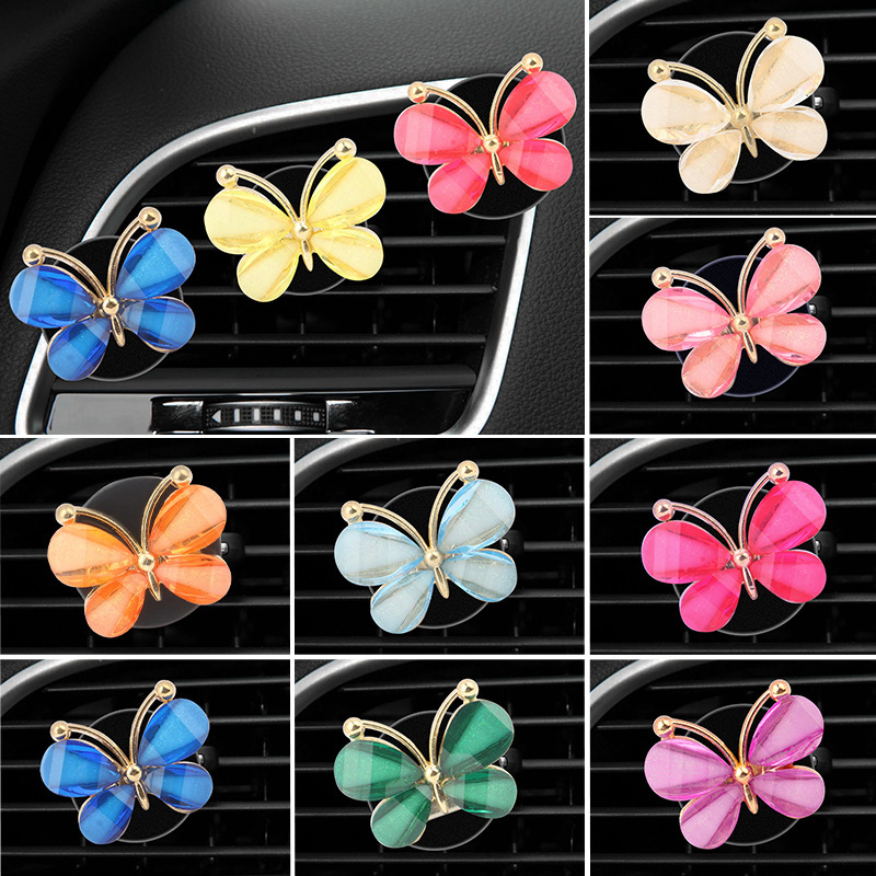 跨境汽车出风口香薰夹可爱蝴蝶车载空调口装饰品香氛夹